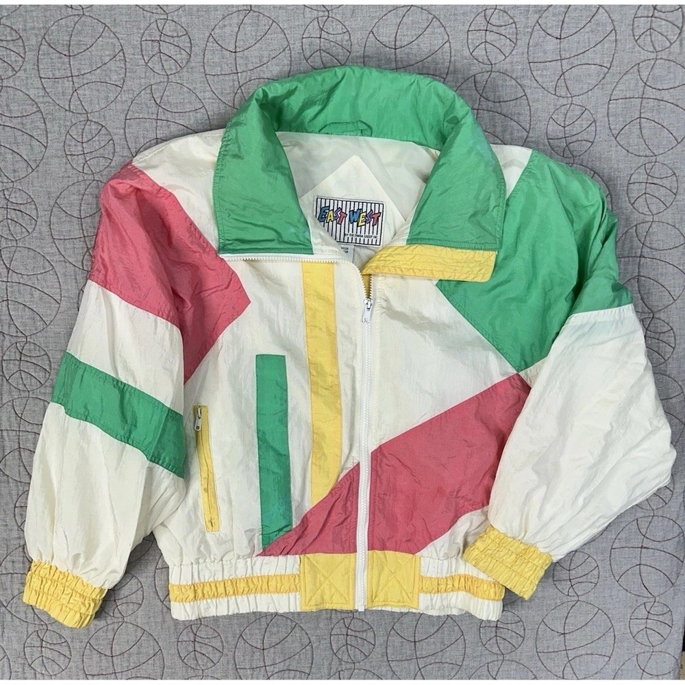 East West Windbreaker Jacket White Neon Pastel Colorblock / Women's XL